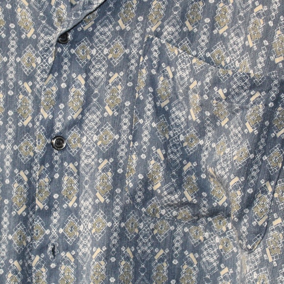 Vintage Blue Collared Button Down Shirt w/Patterns - Picture 2 of 8